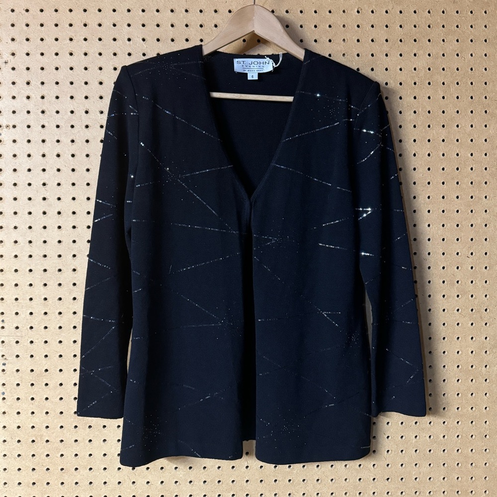 St John Evening Black Knit Silver Cardigan